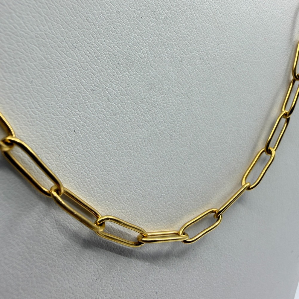 Minimalist Gold Tone Paperclip Chain Necklace - Dainty Layering Jewelry - Picture 3 of 11